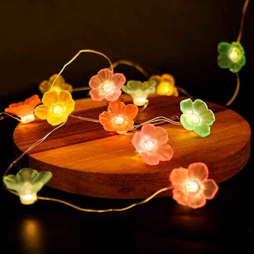 JOFONY LED Lichterkette Blumen,Makaron LED Lichterkette Kirschblüten,2M 20LEDs Lichterkette Batterie,Lichterkette Frühling Deko für Festival,Party,Valentinstag Hochzeit