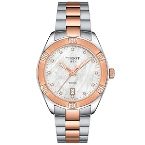 Tissot Womens PR 100 Sport Chic 316L Stainless Steel case with Rose Gold PVD Coating Quartz Watches, Grey, Stainless Steel, 18 (T1019102211600)