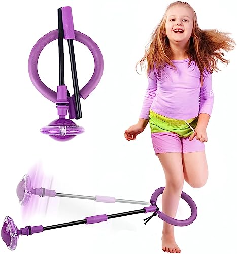 GUBOOM Bola de Salto de Tobillo,Anillo de Salto Intermitente,Anillo de Salto deTobillo Plegable,LED Saltar Bola para Niños,Equipo deJuguete de Fitness para niños, Pelota de Baile para Niños, Púrpura