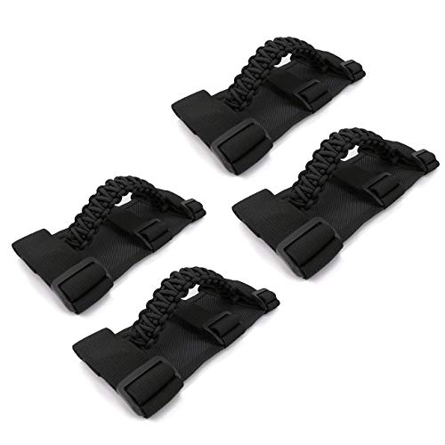 Buyinhouse 4Pcs Paracord Roll Bar 3 Straps Grab Handles For Most Jeep Wrangler Models Tj Cj Yj Jk Jku Jl Jlu 1986-2021 (Black Style) #TOP1