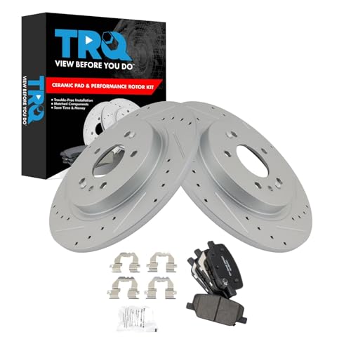 Image of TRQ Performance Rear Brake Pad and Rotor Kit Ceramic G-Coated Compatible with 2019-2024 Hyundai Palisade 2019-2020 Santa Fe 2020-2024 Kia Telluride