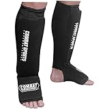 Combat Sports Washable MMA Training Instep Padded Shin Guards, Large, Black