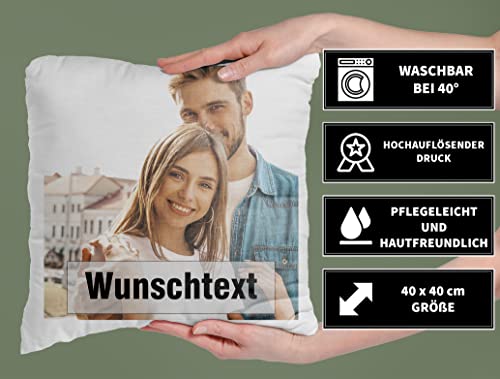 Kissen mit Foto - mit Bild - bedrucken lassen - Personalisiertes Kissen - Fotodruck - selbst gestalten - individuell - Kissen mit Füllung und Reißverschluss - 40x 40 cm - Waschbar - 1 Bild