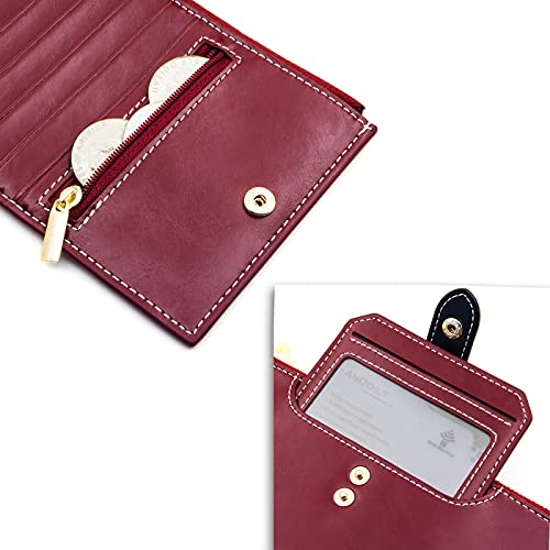 Andoilt Wallets For Women Genuine Leather Wallet Rfid Blocking Bifold Multi Card Case Purse With Zipper Pocket Handbag Red Black Closure #TOP4