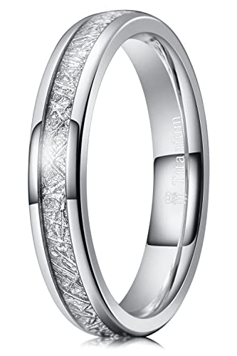 THREE KEYS JEWELRY Women Wedding Hunting 4mm/6mm/8mm Bands Titanium Viking Carbide Meteorite Ring with Jewels Polished Infinity Unique for Her Silver