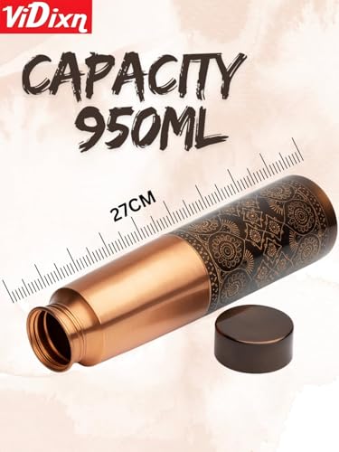 Image of 100% Pure Copper Water Bottle 950ml - Ayurvedic Leak-Proof Copper Bottle for Drinking Water - Handcrafted Mandala Design - BPA-Free & Eco-Friendly - Improves Immunity & Digestion