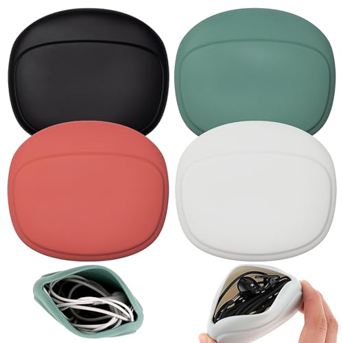 Porta Auricolari,4 Pezzi Custodia Cuffie in Silicone Morbido Custodia Auricolari Portatile Custodie per Cavi Dati per Auricolari Wired,Cavo USB,Piccoli Oggetti