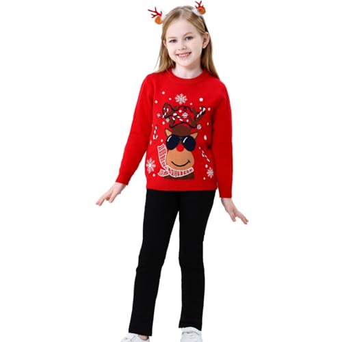 Image of Girl Ugly Christmas Sweater - Boy Double Layer Knitted Reindeer Holiday Xmas Pullover Sweater Kids 2-9 Years Old