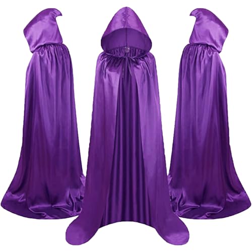Cape à capuche pleine longueur en velours pour adulte UK Halloween Noël Maxi Cape Cosplay Vampire Party Mascarade Cape Costume, violet, XL