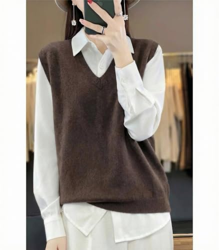 Image of Women's V-Neck Knit Sweater Vest 100% Merino Wool Lightweight Sleeveless Pullover Basic Vest Short Tops
