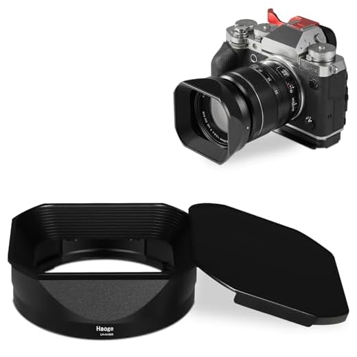 Haoge Quadratische Metall-Gegenlichtblende für Fujifilm XF18-55mm F2.8-4.0 R LM OIS & Fujinon XF 14 mm F2.8 R Objektiv mit einem Haubendeckel auf XT5 X-T4 XT50 XH2 Kamera