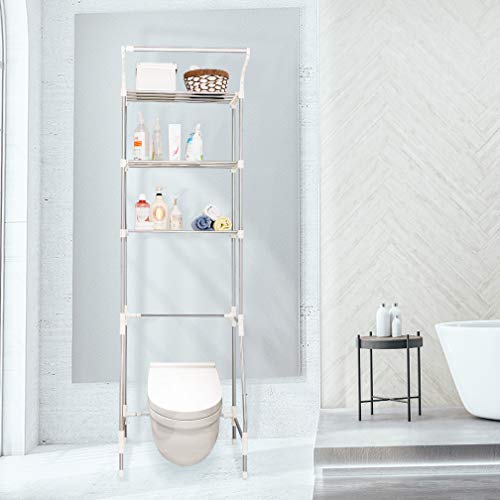 Hershii 3-Tier Laundry Room Shelf Over The Toilet/Washing Machine Storage Rack Bathroom Organizer Stand Adjustable Space Saver Shelving Units With Clothes Hanging Rod - Ivory #TOP6