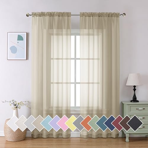 Aiyufeng Taupe Sheer Curtains 84 Inches Long 2 Panels Set, Semi Transparent Voile Rod Pocket Sheer Window Drapes for Bedroom Bed Canopy Living Room Dining Wedding Party Backdrop, 40W x 84L inch