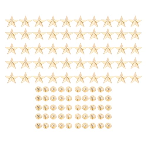 50 Pcs Metal Rivets, Star Shape Decorative Rivets Studs 16mm Garment Rivets Spikes with 4mm Slot Screws Snap Button Metal Round Beads Screws for Purse Bags Handbags Shoes (Gold)