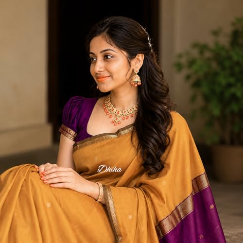 Image of Original Maheswari Cotton Silk Saree for Women | Kanjivaram Pure Silk Cotton Sari with Blouse | Zari Work | Tassels | Handloom Weave