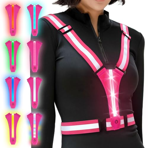 Ainiv Gilet de Sécurité Unisexe, Gilet Réfléchissant Running, Gilet Reflechissant Vélo LED Rechargeable USB-C, Harnais de Reflechissant Réglable pour...