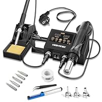 YEEHONEC 600W 2 in 1 Lötstation, Lötkolben + Heißluftpistole, LED-Anzeige, einstellbare Temperatur 100-500°C, °C/°F-Umrechnung, Temperaturkalibrierung und Sleep-Funktion