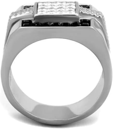 Miniatura 3 de Anillo Color Plata Para Hombres y Ninos de Acero Inoxidable Diamantes y Onyx Corte Princesa 13