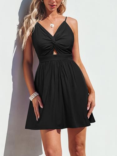Image of CUPSHE Women's Floral Mini Sundress Twisted V Neck Sleeveless Short Dress Self Tie Back Summer Vacation Beach Dress