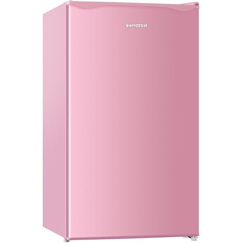 BANGSON Mini Fridge with Freezer, 3.2Cu.Ft, Single Door Small Refrigerator, Energy-efficient, Low Noise, Mini fridge for Bedroom Dorm and Office, Pink