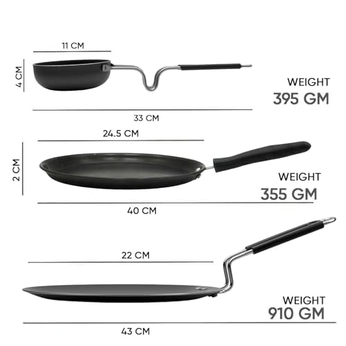 Image of DOZY Non-Stick Cookware Set of 5 | Kadai, Tawa, Frying Pan, Tadka Pan | Grey & Black | Marble Finish | Bakelite Handle | Gas and Induction Cookware Set