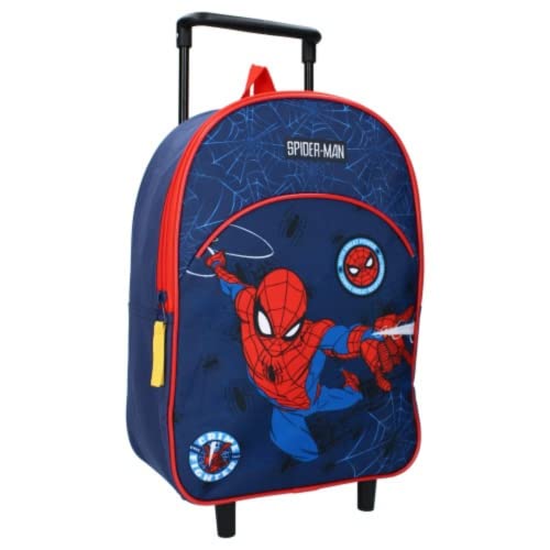 Idée cadeau Spiderman avec ce cartable à roulettes bleu