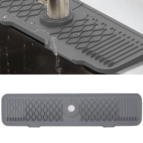 Veki Silicone Faucet Mat for Draining, Kitchen Tap Sink Splash Guard, Foldable Tap Drip Draining Holder, Faucet Handle Drip Catcher Tray for Kitchen and Bathroom Countertop Protect (61 cm, Grey)