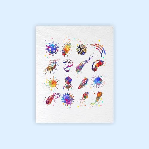 Dignovel Studios 8X10 Unframed Bacteria Watercolor Art Print Poster Biology Medical Microbiology Virus Abstract Bacteriophage Science Home Office Wall Decor DN675