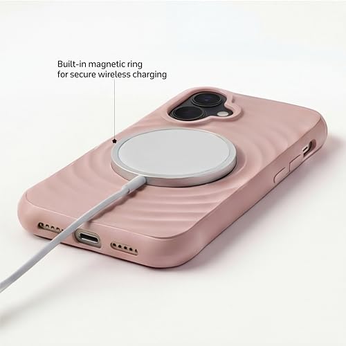 Image of amazon basics Shockproof Case for iPhone 16 | Ripple Pattern | Camera Protection | Protective Cover with Enhanced Grip & Wireless Charging Support - Baby Pink