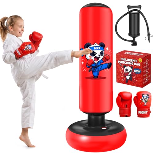 Ninonly Sac de Frappe 130cm avec Gants et Pompe pour Enfants 3-8 Ans