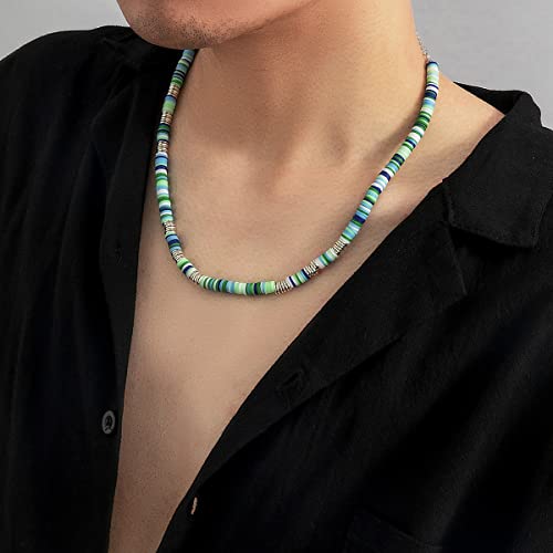 Bohemian Clay Soft Flake Clavicle Necklace,Colorful Polymer Splicing Clavicle Chain Summer Beach Vacation Jewelry For Men Women (Green) #TOP2