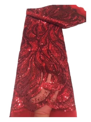 Dentelle brodée rouge haut de gamme à paillettes 5 yards pour haute couture