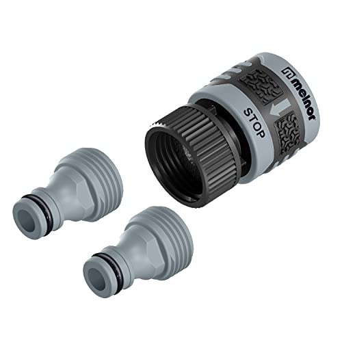 Melnor 65180AMZ 3 Piece Quick Connect Starter Set Connector Bundle Product Adapter Product End Connector Black Grey
