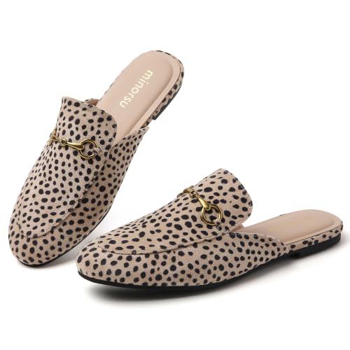 Image of Minorsu Buckle Mules for Women Flats Loafers Shoes for Work Office Business | Slip on,Round Toe,Backless,Slides, Casual