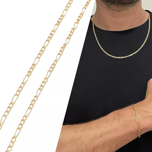 Conjunto Ouro 18k Grumet 3x1 Corrente Dourada E Pulseira 3x1 Banhado A Ouro Masculino