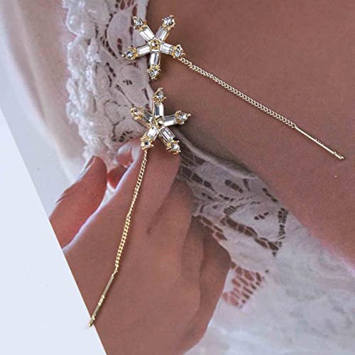 Cz Brincos de margarida com fio de corrente longa de ouro brincos de flor de cristal brincos de puxa