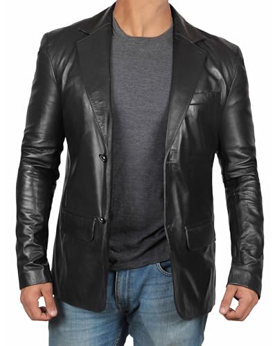 Image of Blingsoul Mens Leather Blazer Jacket - Real Lambskin Sport Coat with Notch Lapel Collar