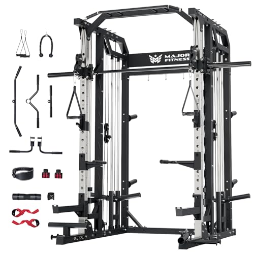 Major Fitness Drone2 Strength Training Smith Machines – All-in-One Home Gym Squat Rack with Weight Bar, Dual LAT Pull-Down Systems & Cable Crossover Machine for Full-Body Workouts