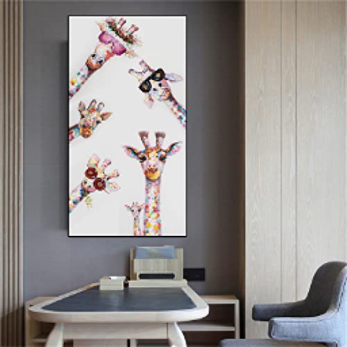 Toile girafe famille peinture murale art impression animaux salon 50x100cm
