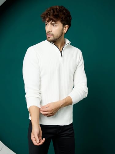 Image of Kvetoo Men High Neck Zipper Full Sleeve Woolen Winter Sweater