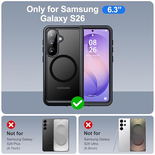 Image of ANTSHARE for Samsung Galaxy S26 Case Waterproof, Built-in Lens & Screen Protector, [Compatible with MagSafe] Shockproof Dropproof Translucent Matte Full Body Phone Case for S26 6.3 inch- Black