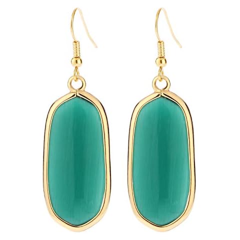 BaubleStar Natural Crystal Healing Stone Drop Earrings Green Opal Jasper Gemstone Quartz Oval Dangle Gold Fashion Jewelry for Women Cover