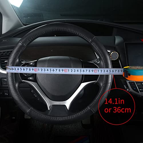 Qianbao Genuine Soft Black Leather Car Steering Wheel Cover,Universal Fits 14 Inch Size, Odorless,Anti-Slip, Elegant, Excellent Grip, And Easy Install Wheel Wrap(Small（13.5-14.2）, Red/Black) #TOP5