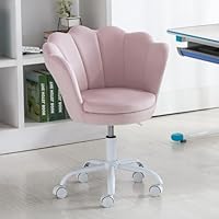 Pink Kids Desk Chair, Cute Velvet Adjustable Children Desk Chair Rolling Study Armchair Upholstered Computer Chair Shell Back 360° Swivel Vanity Chair for Teen Boys Girls Bedroom Study