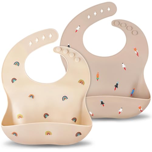 Accmor Silicone Baby Bibs, Waterproof Soft Bibs for Baby Girls Boys Feeding Eating, Silicone Baby Bibs with Large Pocket