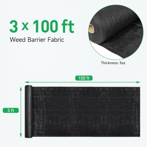GreatBuddy 5oz Weed Barrier Landscape Fabric 3x100ft, Dual-Layer Heavy-Duty Landscape Fabric for Garden, Greenhouse, Pathway, Orchard Weed Control, Easy to Set-up - Thumbnail 2