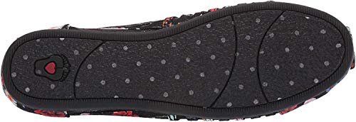 Skechers BOBS Women's Bobs Plush-Daisy Darling. Sheer Panel Floral Slip on Ballet Flat, Black/Multi, 7.5 M US