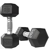 ManiBoom Mancuernas Hexagonales PROFESIONALES Ergonómicas y ANTIDESLIZANTES de Caucho con Barra de Cromo - Pesas y Mancuernas Varios kilos 10kg 15kg 20kg 25kg 30kg - Set Ejercicio