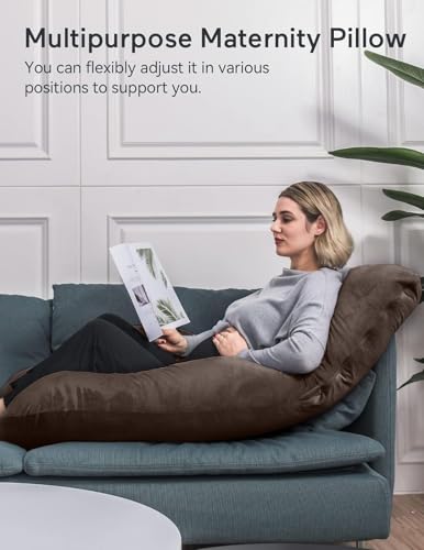 Image of G-Shaped Sleeping Pregnancy Pillow| Removable Velvet Covers| PregnoCare Fibres| Baby Shower Gift, Maternity, Nursing| Full Body Soft-Support Bump, Head, Back, Shoulder, Hips, Legs and Belly (Brown)