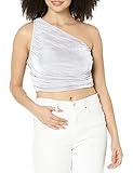 LYANER Women's Sexy Ruched One Shoulder Sleeveless Crop Top Strappy Cami Tank White Small